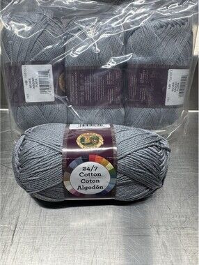 Lion Brand 24/7 Cotton Yarn Color 149 Silver  4 Skein Lot